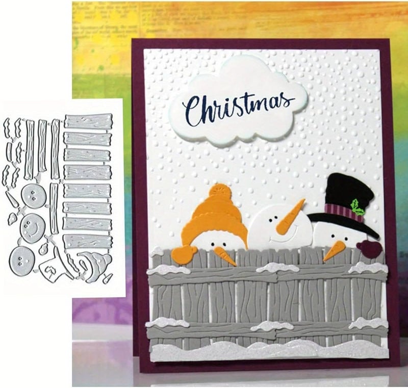 Lapoo Christmas Metal Cutting Die for Scrapbooking, 3D Backgrounds Frame New Cutting Dies DIY Album Card Making Decor Paper Metal Die Cuts Party Wedding Decorations (Snowman Fence 4.1 x 2.7 in) - Image 3